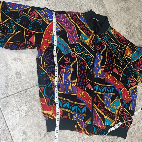 Vintage silk colorful whimsical geometric funky unique lightweight bomber jacket - Picture 10 of 12